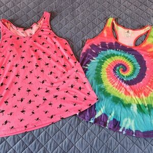 Atmosphere Pink Flamingo & Jerry Leigh Tie-Dye Print Miss/Jr Tank Tops Sz Lg/XL